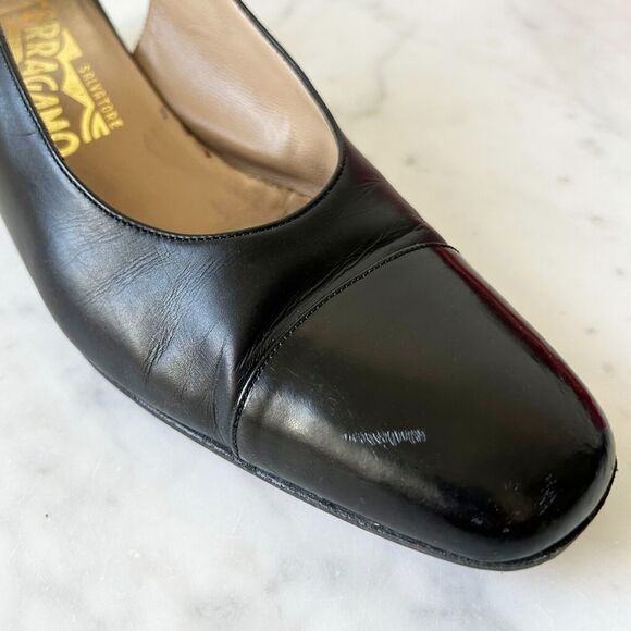 Salvatore Ferragamo Navy Blue Leather Cap Toe Slingback Delier in Box-9.5AAA - Picture 10 of 10